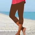thumbnail image 3 of FNFYFH Clearance Womens 2 Pack Yoga Capri Pants Solid Color Leggings Set,Brown, 3 of 5