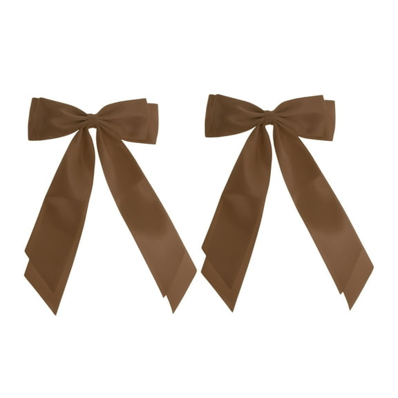 Unique Bargains 2 Pcs Fashion Double Ribbon Hair Clips Hairdo Clip Light Brown