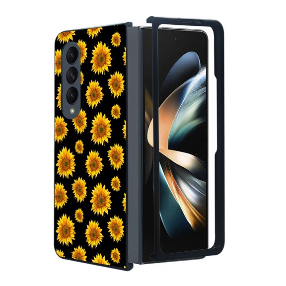 ANJ  Protective Snap-On Design Printed Case Compatible with Samsung Galaxy Z Fold 4 - Yellow Sunflowers (White)