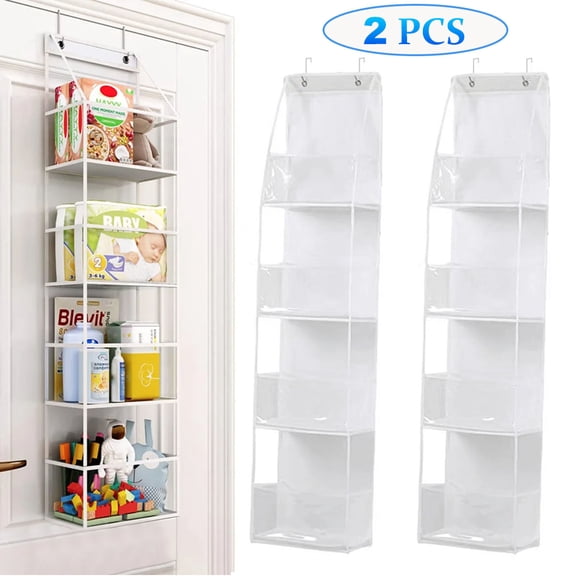 Over-The-Door 4-Tier Hanging Pantry Organizer with Clear Plastic Pockets, Large Capacity Space-Saving Storage for Kitchen, Bathroom, Closet, Bedroom,2PCS-White