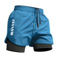 thumbnail image 2 of Lenago Men's Outdoor Lightweight Short Men's Solid Color Double-Layer Running And Fitness Shorts Blue Xxxl, 2 of 5