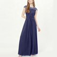 thumbnail image 4 of Qiopertar Women's Formal Evening Dress Elegant Lace V-Neck Long Sleeveless Maxi Dress with Slit Cocktail Party Wedding Guest Gown, Dark Blue S, 4 of 6