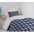 thumbnail image 4 of Ambesonne Navy Blue Quilted Bedspread Set 2 Pcs, Maritime Anchor Whale, Twin Size, Navy Blue White, 4 of 6