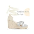 thumbnail image 3 of BLISSFUL STEP Lace Up Platform Espadrilles Wedges Heel Sandals for Women Silver 10, 3 of 6