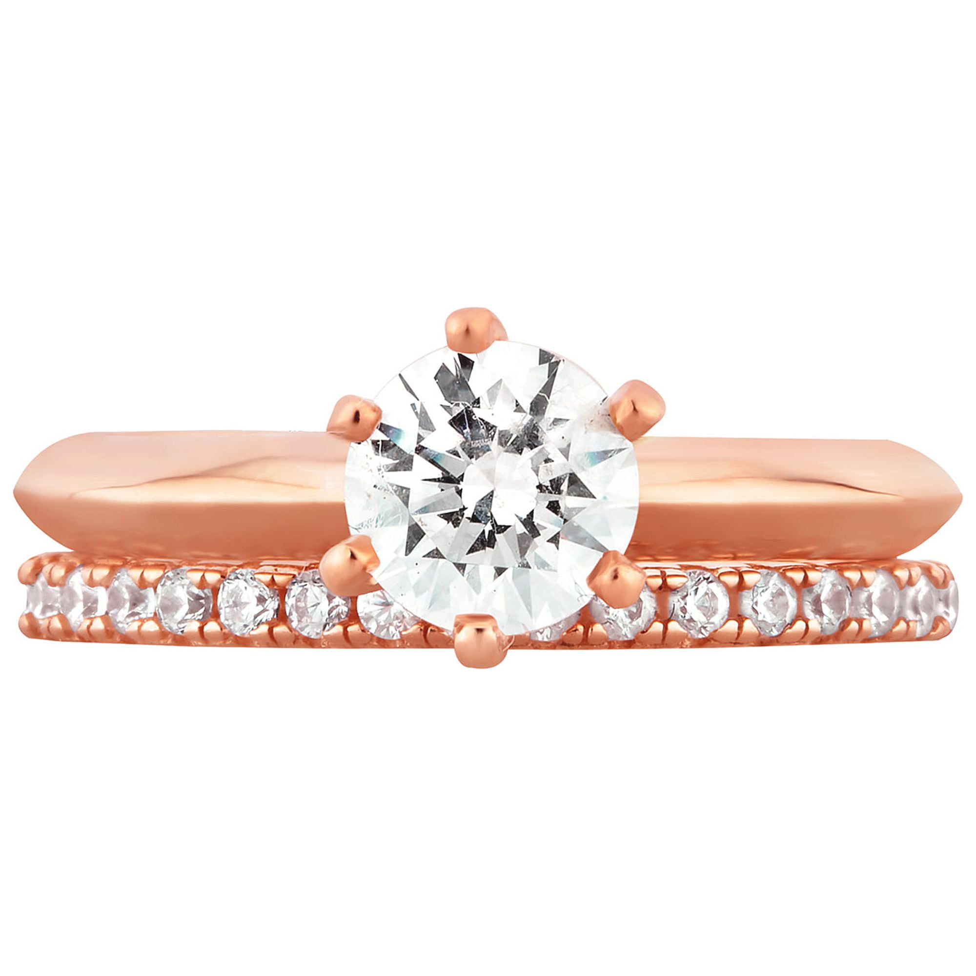 Arista 2.88 ct Round Swarovski Diamond Solitaire Bridal Set in Pink Plated Sterling Silver