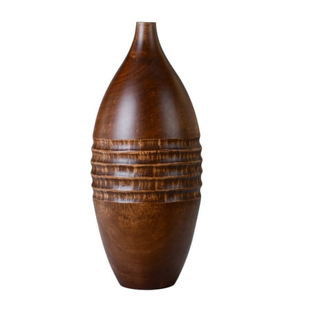 Villacera Handmade 14 Tall Mango Wood Brown Modern Round Vase