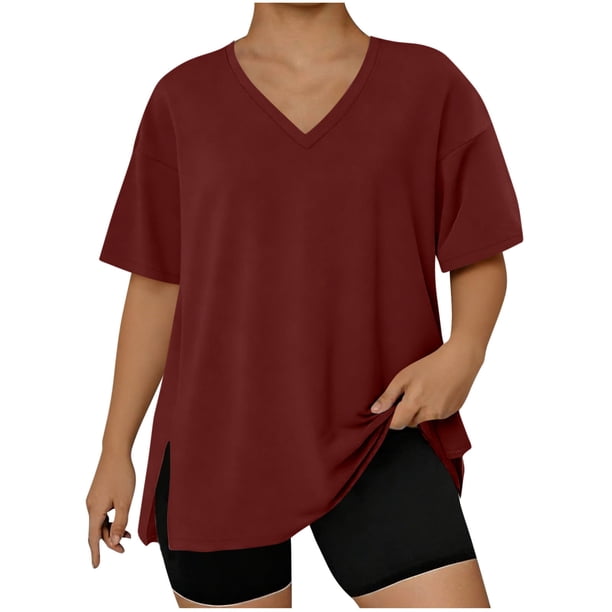 Mujeres Más Tamaño Manga Larga Tops Color Sólido Doblado Hendidura V Cuello Suéter, Mujeres Más Tamaño Manga Larga Tops Casual de Moda Toda la Temporada Diario