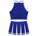 thumbnail image 4 of YiZYiF Women 2 Piece Cheer Leader Uniform Set Crop Top with Pleated Mini Skirt Cheerleading Outfit Blue L, 4 of 7