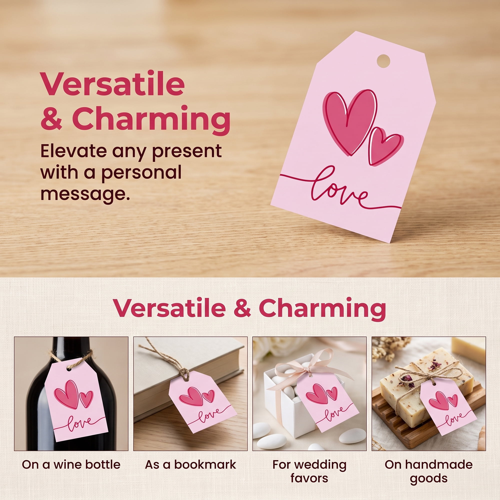 Unique Bargains Gift Tags with Twine for Present Wrapping and Crafting Love Line 2" x 3.1"