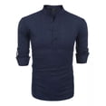 thumbnail image 3 of Camisas Cuello Mao Lino Hombre Casual Manga Larga Slim Fit, 3 of 8