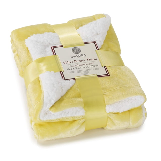 Manta Genteele Sherpa Super Soft de 100 x 125 cm, color amarillo/blanco