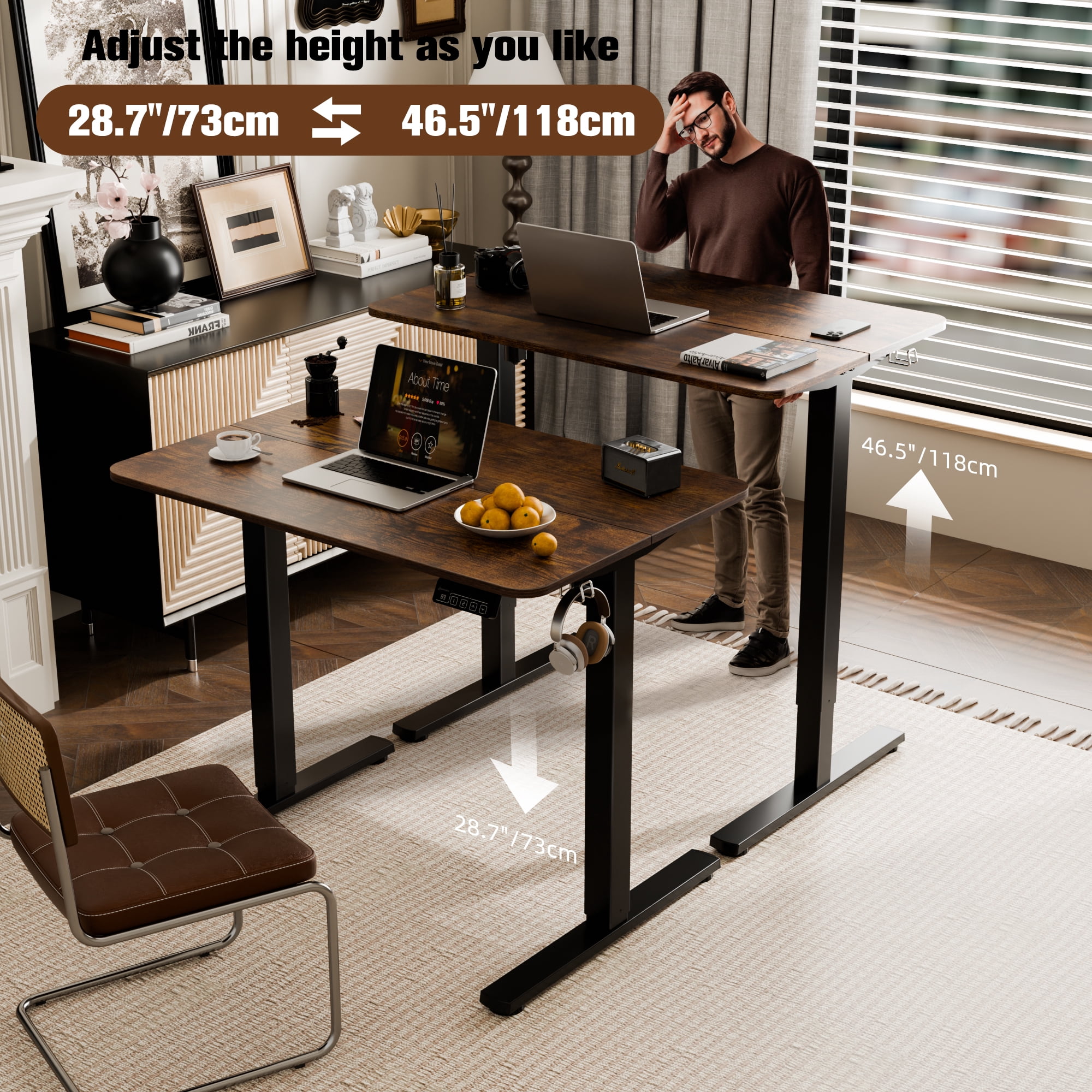 Ergomaker Electric Standing Desk，35" x 23.6" Height Adjustable Desk with Memory Preset for Adult,Brown