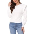 thumbnail image 1 of Suéteres recortados para mujeres, suéter de punto de cuello redondo, lindo con volantes, de manga larga, tops de atuendos casuales 2025 XL blanco, 1 of 6