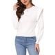 thumbnail image 1 of Suéteres recortados para mujeres, suéter de punto de cuello redondo, lindo con volantes, de manga larga, tops de atuendos casuales 2025 XL blanco, 1 of 6