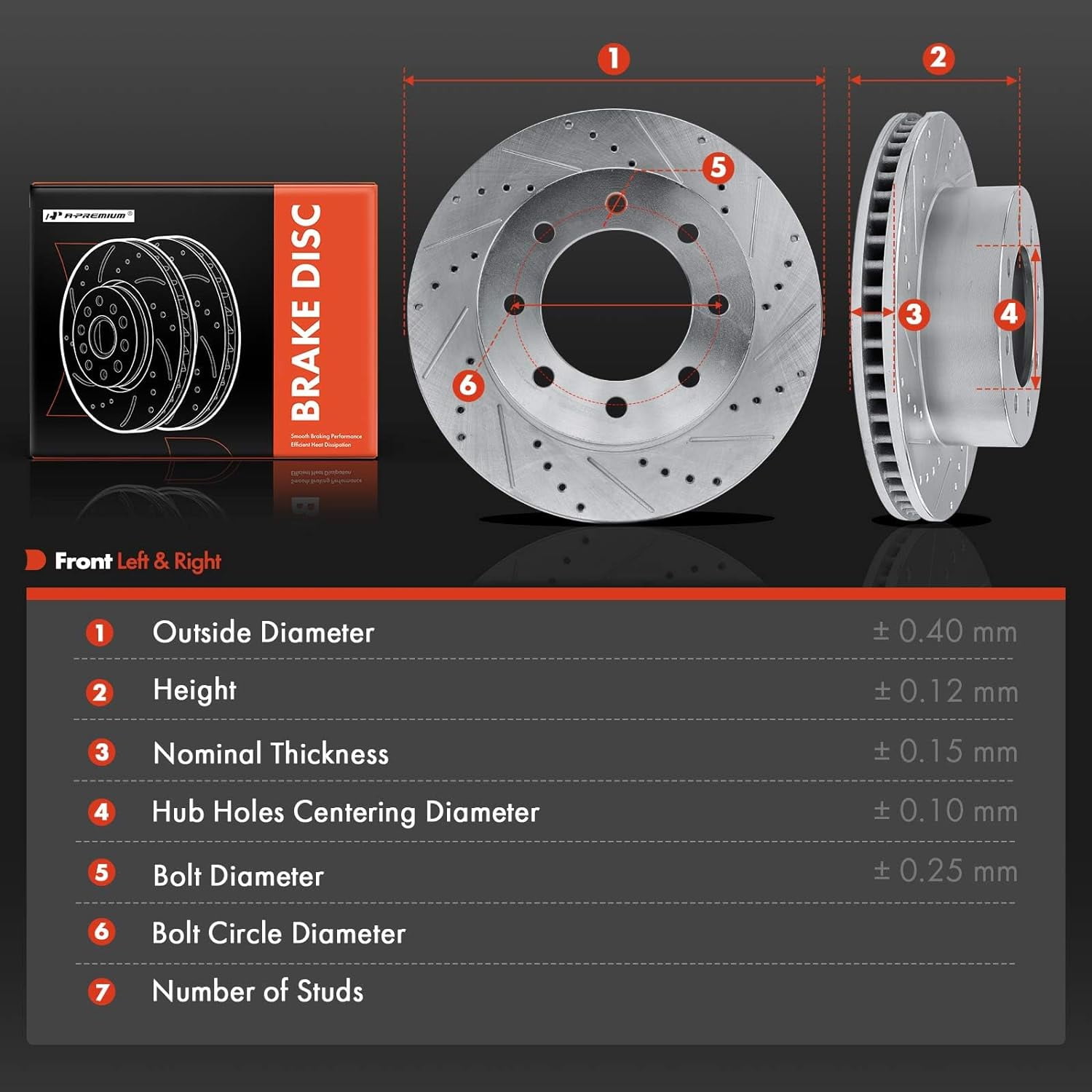 A-Premium Front and Rear Drilled and Slotted Disc Brake Rotors Compatible with Select Dodge Models - Ram 1500 2006-2008, Ram 2500/3500 2003-2008, 4-PC Set
