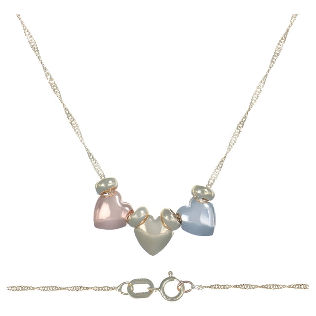 Gargantilla Italiana Imperial Jewelry 10k Tres Corazones Inflados y Aros 45cm 1.2 Gramos