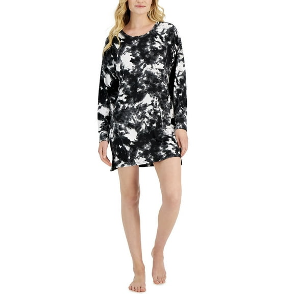 Jenni Women's Long Sleeve Supersoft Sleepshirt White Dynamic Tie Dye (White Dynamic Tie Dye, S)