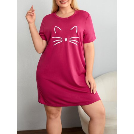 

Cute Women s Plus Cartoon Graphic Night Dress F220102Y Rose Red 3XL(18)