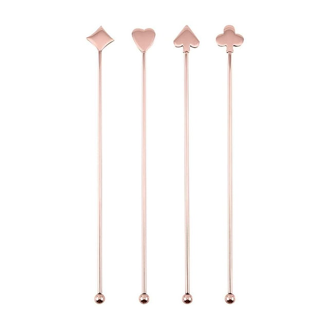 Lot de 4 Bâtonnets à Cocktail en Acier Inoxydable - 304 Grade Réutilisables pour Café, Boissons, Cocktails - Outils de Bar Lavables au Lave-Vaisselle pour Maison, Bureau, Fêtes