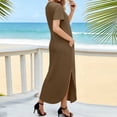 thumbnail image 6 of 2026 Women's Casual Short Sleeve Maxi Dresses Spring Summer V Neck Loose Fit Long Dress with Side Slit, 6 of 6