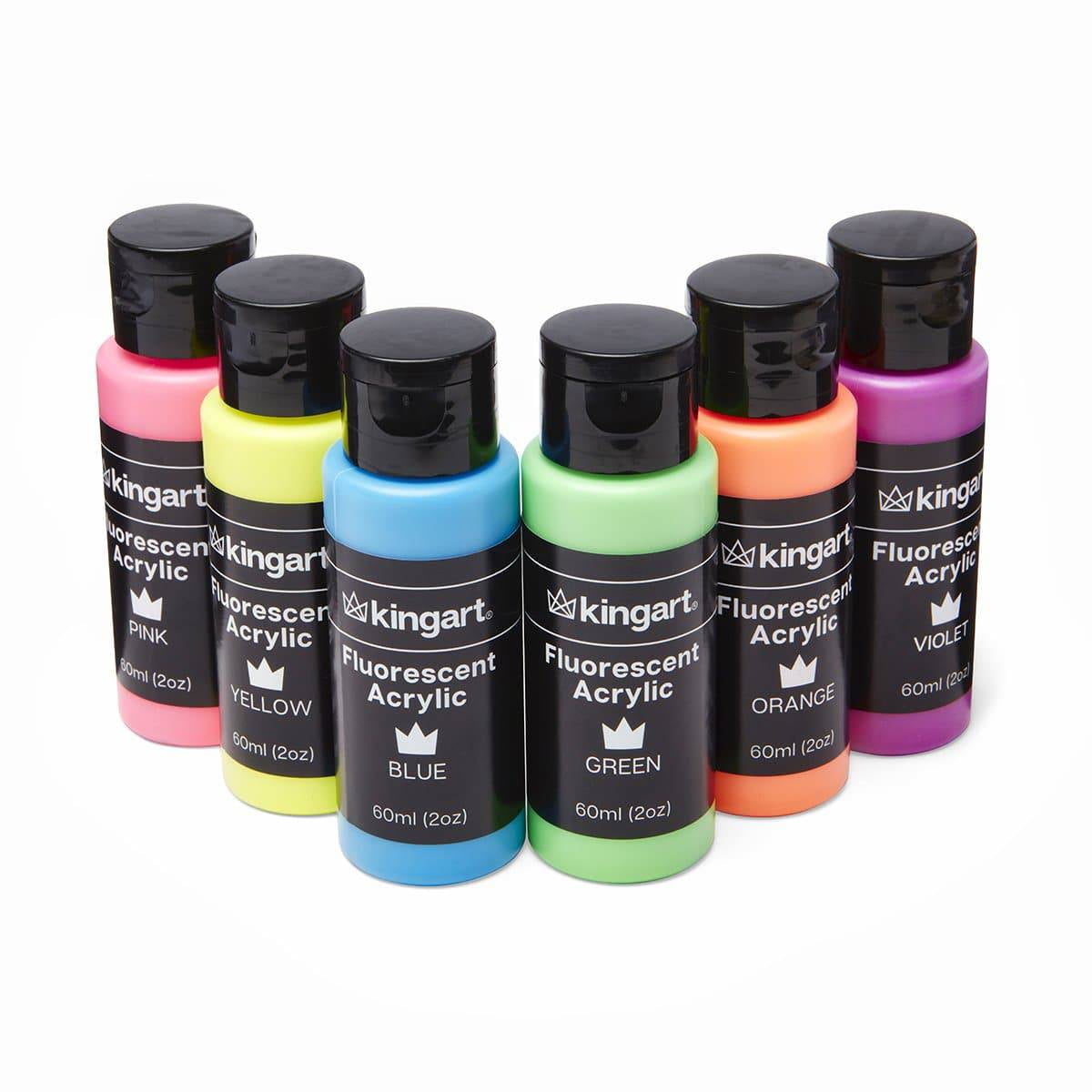 KINGART Studio Acrylic Craft Paint, 60ml (2oz) Bottle, Set of 6 Fluorescent Colors