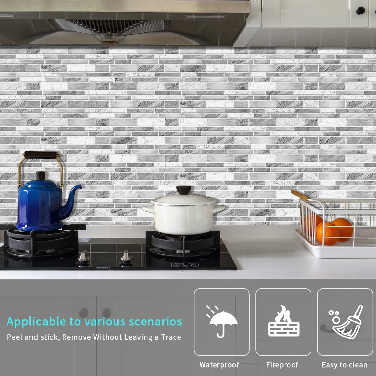 Peel and Stick Backsplash Wall Tiles,Self-Adhesive,Oil Proof,Waterproof, Removable Wall Panels for Kitchen & Bathroom,Modern Design, Easy Install (9.68x4.72 inch,48 Pack)