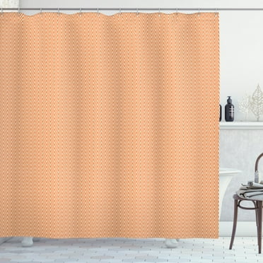 Ambesonne Chevron Shower Curtain, Orange Wavy Stripe Abstract, 69"Wx75"L, Orange and White