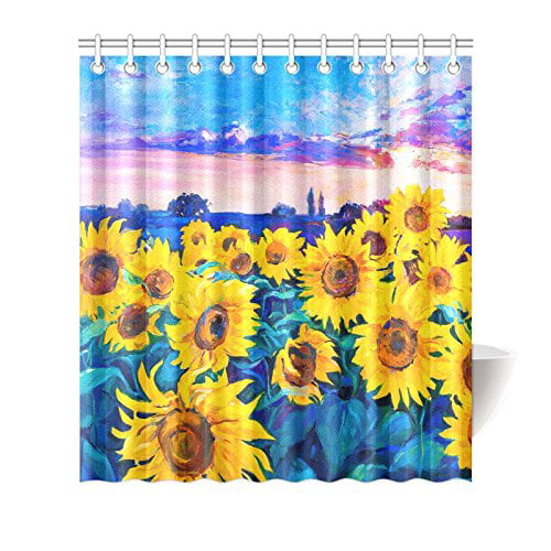 Sunflower With Sunset Flower Waterproof Home Decor Shower Curtain Bathroom Mat 