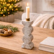 Expobazaar Distressed Wood Candle Stand - Decorative Indoor Candle Holder