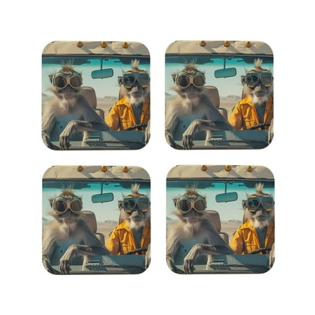 

Tideii Desert Monkeys Drive for Leather Coasters 4 Pieces Anti-fouling and Anti-scalding Decorative Coasters Suitable for Restaurants Kitchens Coffee Shops-Square