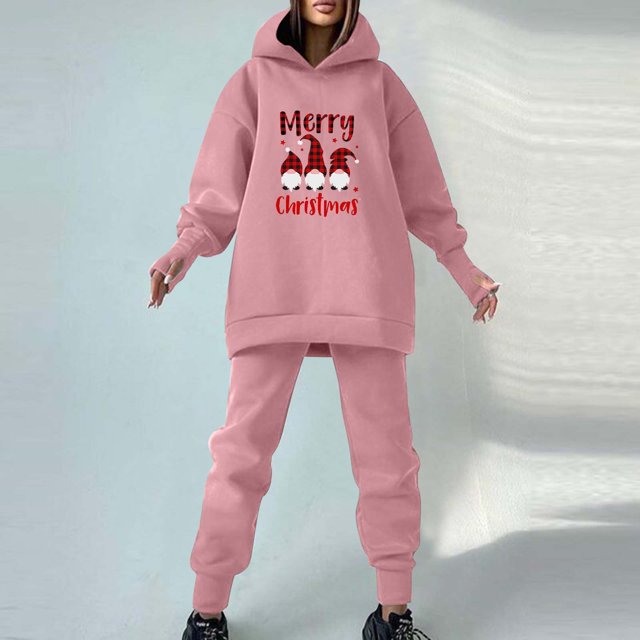 Puntoco Mujer Estampado De Navidad Invierno Felpa Moda Casual Con Capucha Manga Larga Pantalones De Dedo Con Fugas Suéter Cepillado Dos Liquidación Puntoco Puntoco-4533