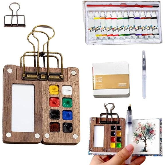 Mini Watercolor Kit, Watercolor Set, 2026 New Travel Watercolor Set With Clip Brush Pen Sketchbook