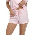 thumbnail image 4 of Conjunto de pijama de satén para mujer, 2 piezas, ropa de dormir, ropa de estar por casa, botones, manga corta, 4 of 5