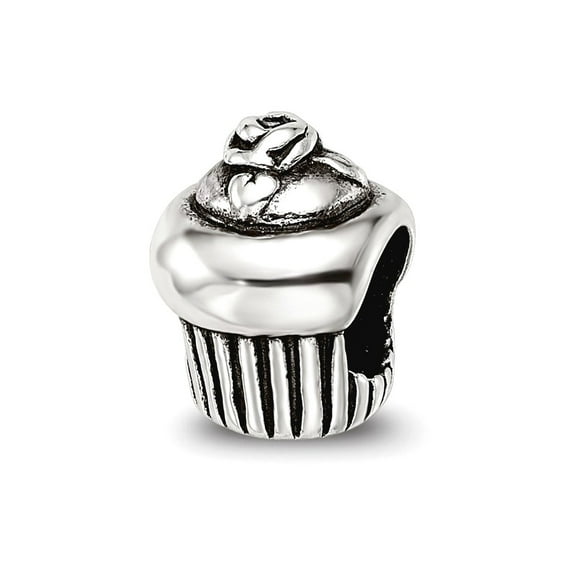 925 Sterling Silver Polished Oxidized Reflections Cupcake Bead Charm 9.09x7.27mm Wide Pendant Necklace for Women
