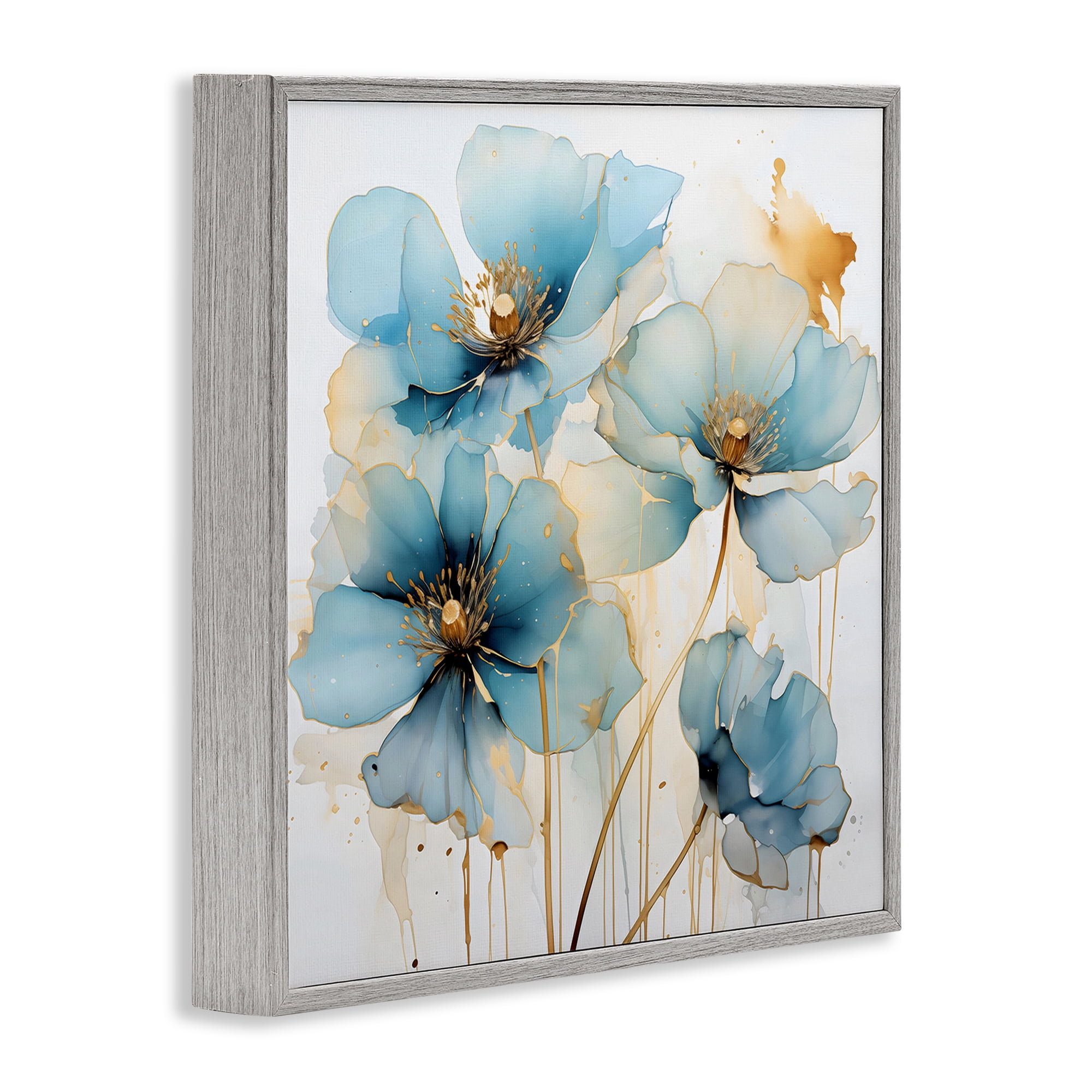 Stupell Industries Sapphire and Gold Florals Gray Framed Giclee Art, design by Creative Studio