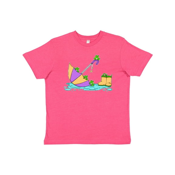 Inktastic Cute Frogs in a Umbrella with Boots Youth T-Shirt