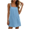 thumbnail image 3 of HBBIKVI Square Neck Mini Dress for Women Summer Sleeveless Shift Dress with Two Front Patch Pockets and Relaxed Silhouette for Everyday Casual Vacation Style, 3 of 9
