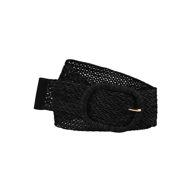 CINTURONES ANCHOS DE MUJER INSPIRADOS CHIC, CINTURONES TRAMADOS CON HEBILLA GRUESA DE 22.83-37.01" NEGRO