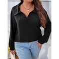 thumbnail image 5 of Women'S Large Size Casual Knitted Sweater Lapel V-Neck Solid Color Top Long Sleeve Shirt Black XXXL, 5 of 9