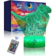 thumbnail image 1 of Lámpara de noche de dinosaurio para niños, lámpara de noche de ilusión 3D, 16 colores cambiantes con control remoto, decoración de habitación, regalos para niños, niñas y niños, 1 of 6