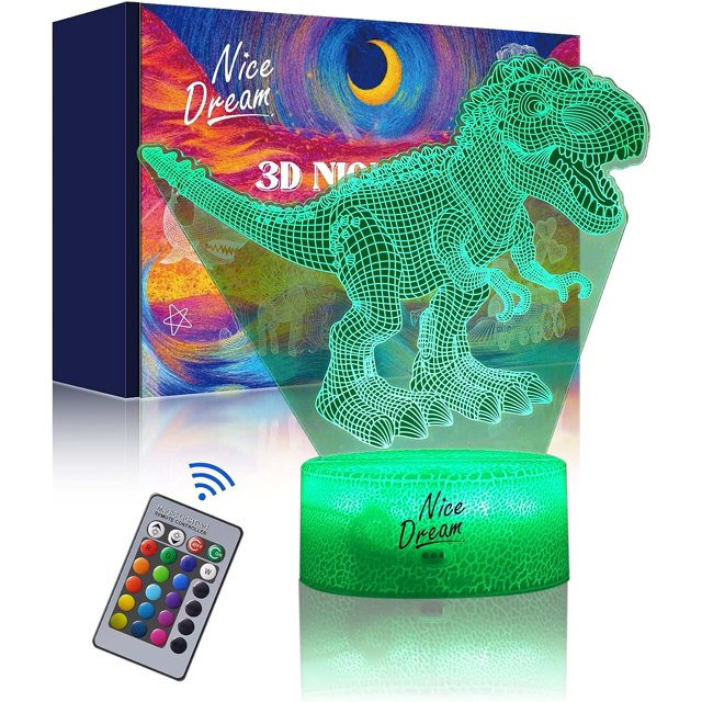 Lámpara de noche de dinosaurio para niños, lámpara de noche de ilusión 3D, 16 colores cambiantes con control remoto, decoración de habitación, regalos para niños, niñas y niños