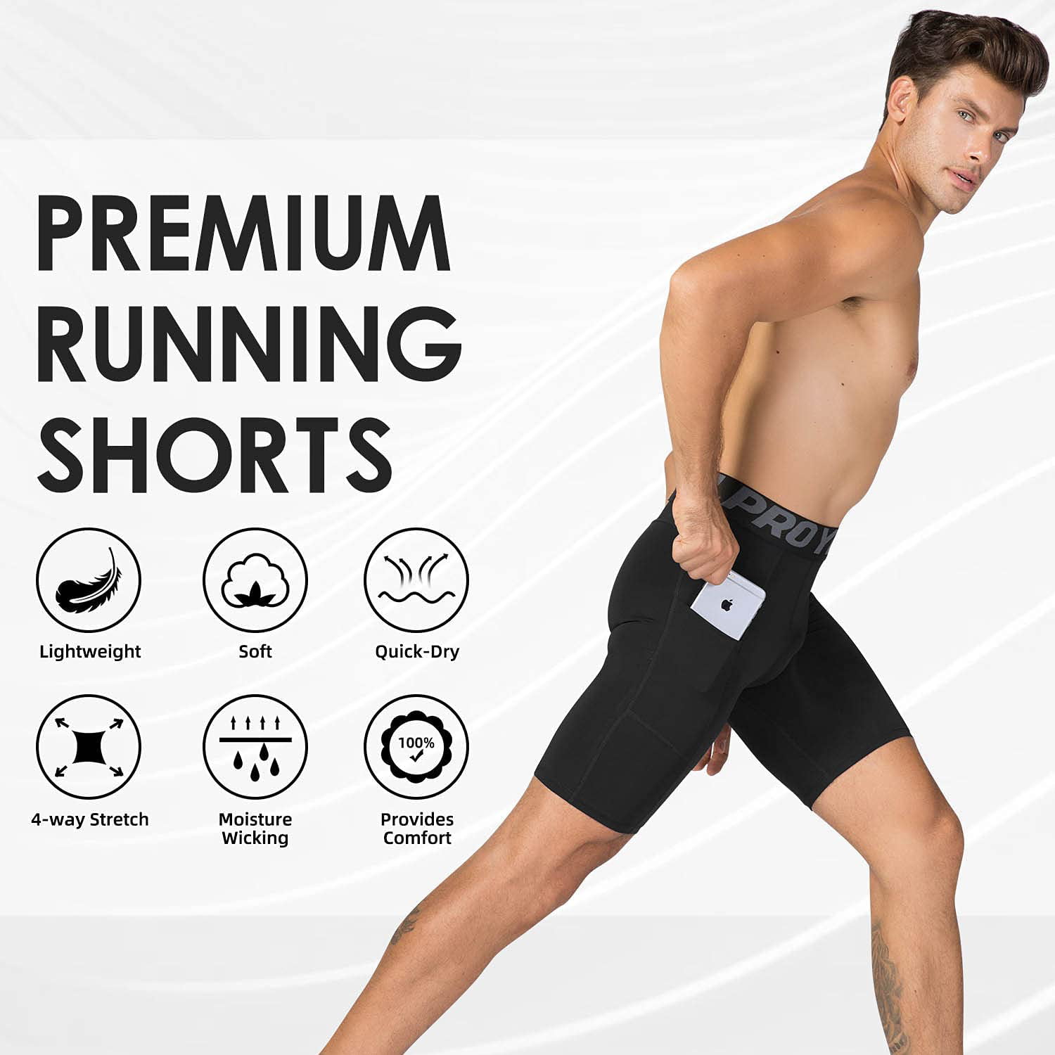Compression Shorts for Men with Pockets Athletic Running Shorts Sports Mens Underwear Spandex Shorts Workout Yoga
