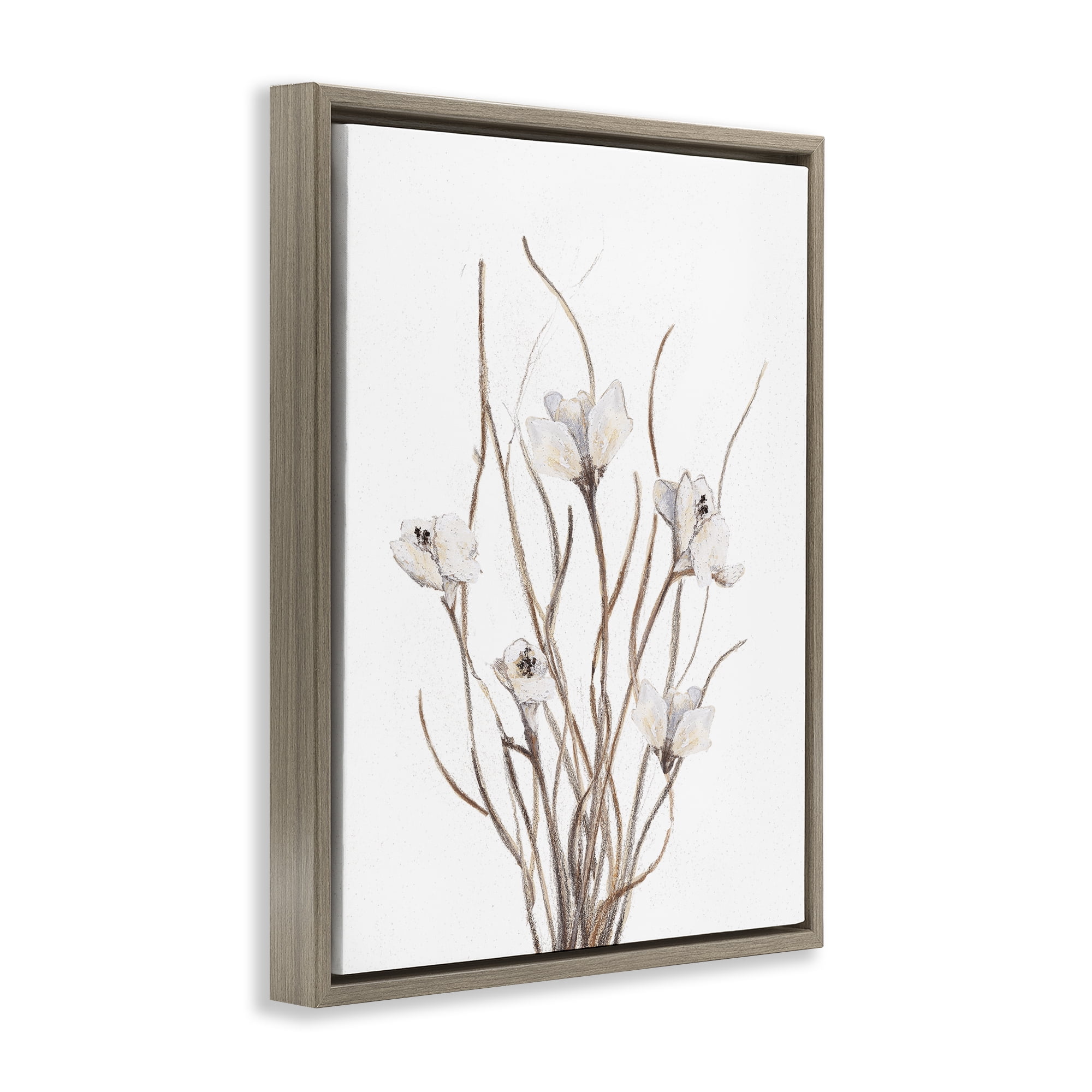 Stupell Industries Curly Floral Branches Brown Framed Floater Canvas Wall Art, design by Lanie Loreth