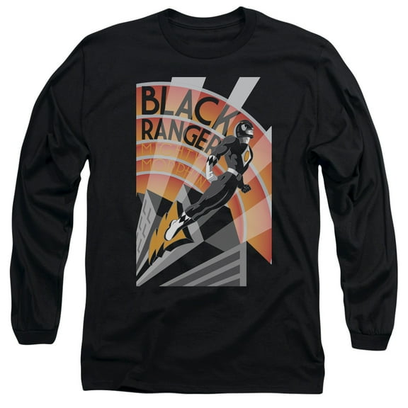 Power Rangers Black Ranger Deco Long Sleeve Adult 18/1 T-Shirt Black