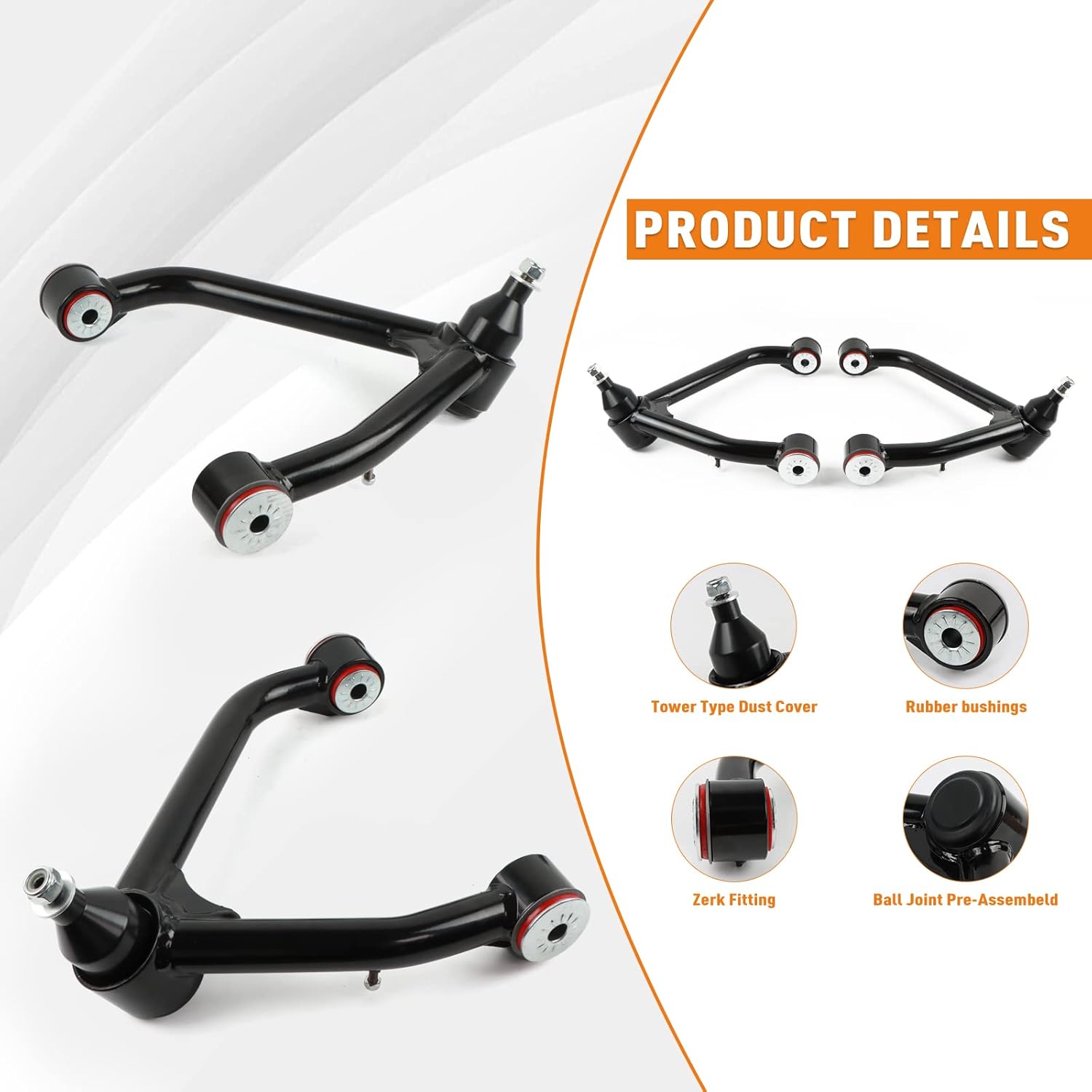 PANGOLIN 2Pcs Lift Front Upper Control Arms Fits for 2015-2020 Cadillac Escalade, 2014-2020 Chevrolet Silverado 1500 Suburban Tahoe, GMC Yukon Adjustable Suspension 2-4" Control Arms with Ball Joint