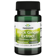 Swanson Black Ginger Extract - Promotes Healthy Blood Circulation and Physical Vigor - May Aid Heart Health, Muscle Tissue, and Mental Wellbeing - (30 Veggie Capsules, 100mg Each)