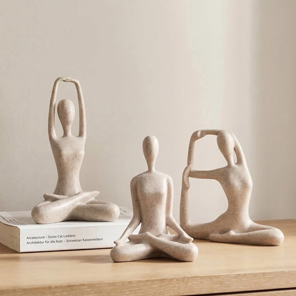 Sandstone Yoga Figurines Set of 3, Resin Meditation and Zen Statues for Shelf, Desk, Table, Room Decor and Gifts