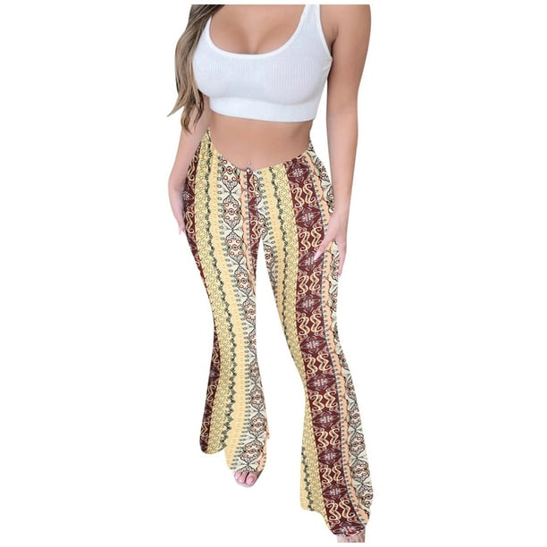 QATAINLAV Women s Flare Yoga Leggings High Waisted Bell Bottoms Vintage Printed Hippie Pants Fall Lounge Tight Trousers Big Deal Days Purple 3XL