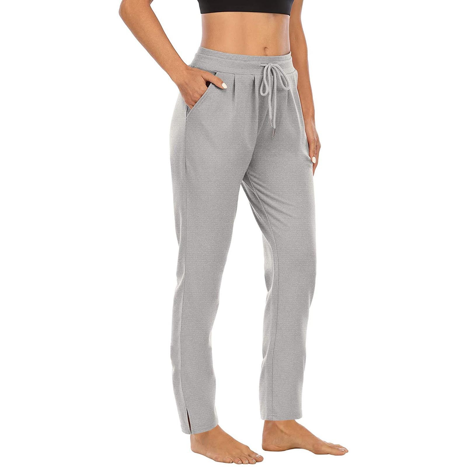 JWZUY Women's Cotton Joggers Sweatpants with Pockets High Waist Drawstring  Lounge Pants with Side Split Leg Gray L 
