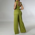 thumbnail image 4 of Jumpsuit for Women Elegant Tie Knot Shoulder Smocked Waist Ribbed Jumper Dressy Hollow Front Straight Leg Party Outfits, Green, M, 4 of 4
